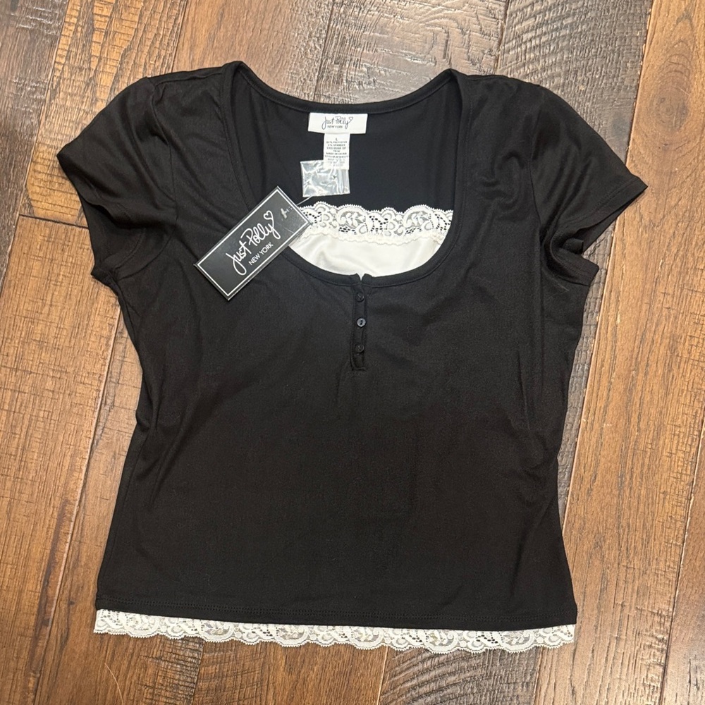 Chic Black Lace Accent Women's Top